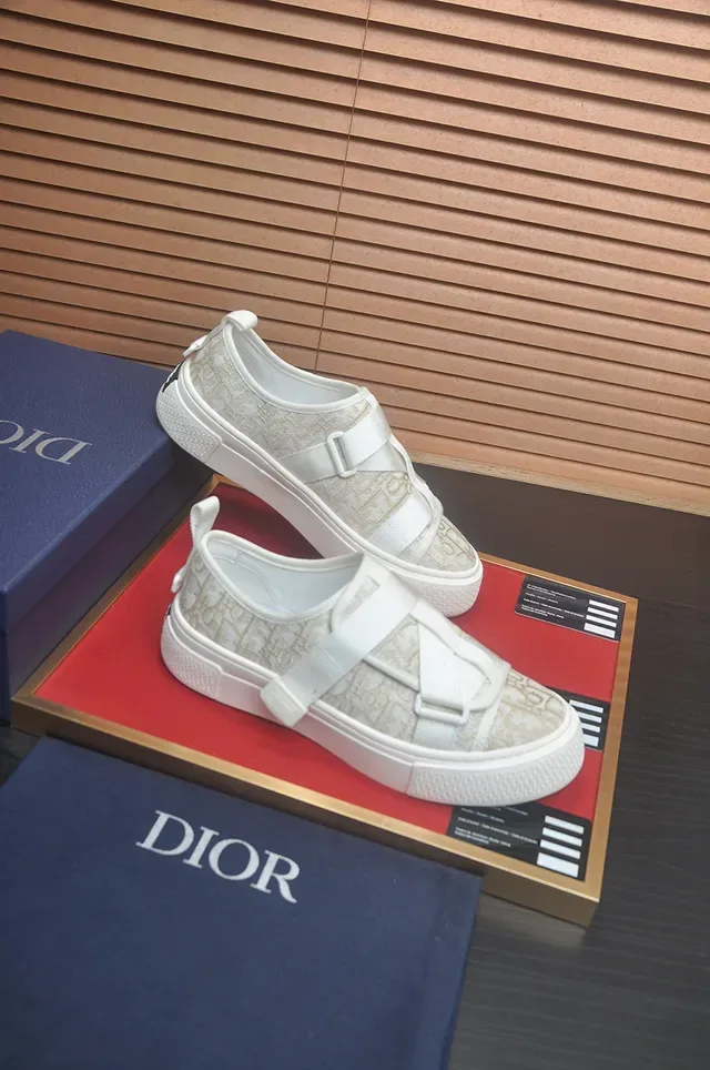 Dior White Beige Laceless Slip-On Monogrammed Textile Upper Lifestyle Sneakers 4