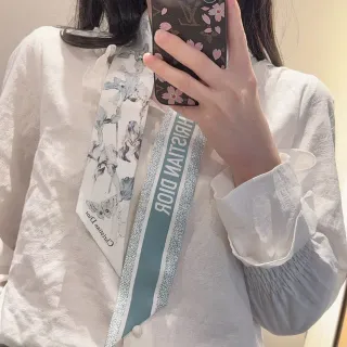 Dior foulard en soie blanche bleu étroit imprimé floral