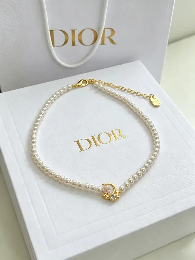 Dior White Gold Pearl Strand D-Motif Charm Bracelet 5