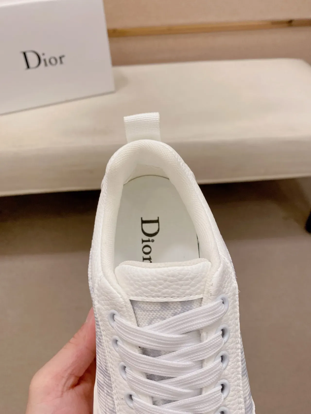 Dior White Gray Monogrammed Textile Textured Leather Overlays Chunky Sneakers 3