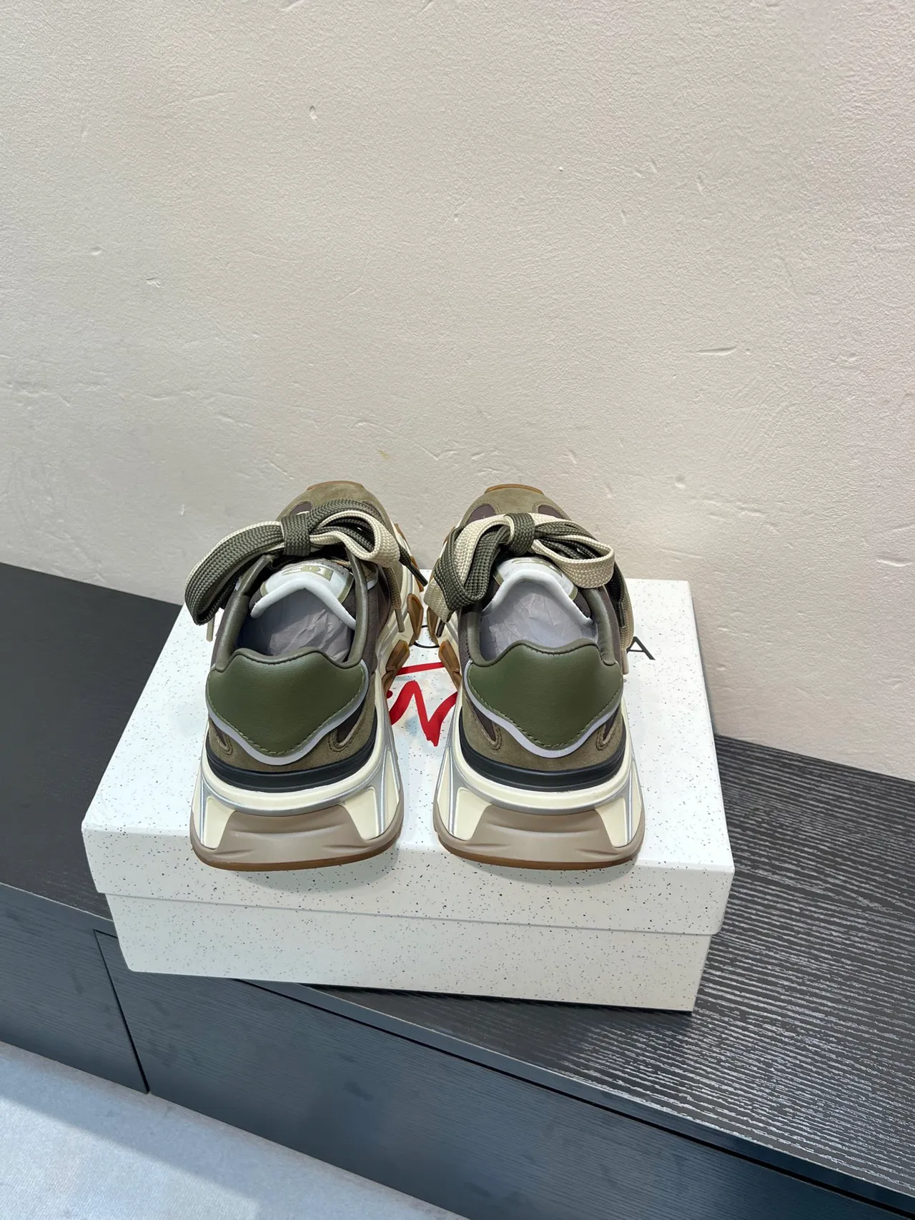Dolce & Gabbana Army Green Brown Sole Layered Suede-Mesh Upper Chunky Sneakers 6