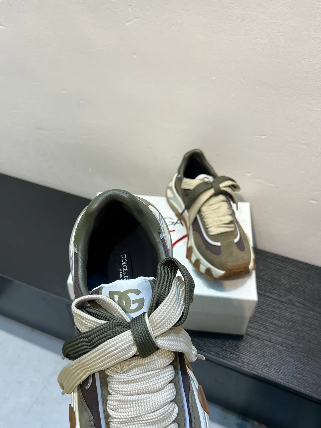 Dolce & Gabbana Army Green Brown Sole Layered Suede-Mesh Upper Chunky Sneakers 7
