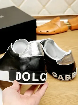 Dolce & Gabbana Black Leather White Sole Lifestyle Sneakers 7