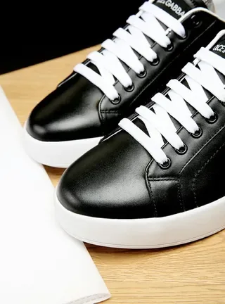 Dolce & Gabbana Black Leather White Sole Lifestyle Sneakers 9