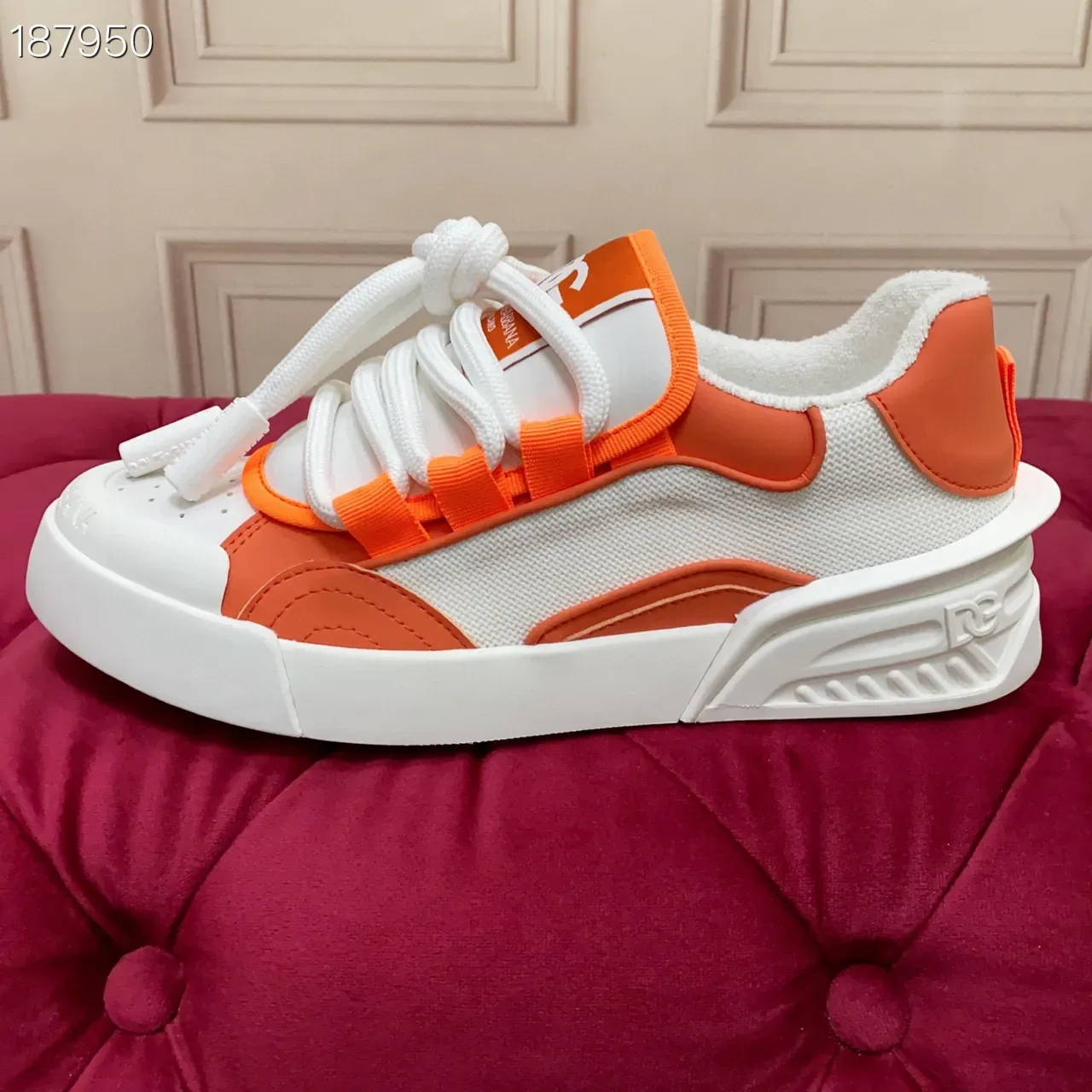 Dolce & Gabbana NS1 White Orange Low-Top Textile-Mesh Upper Lifestyle Sneakers 4