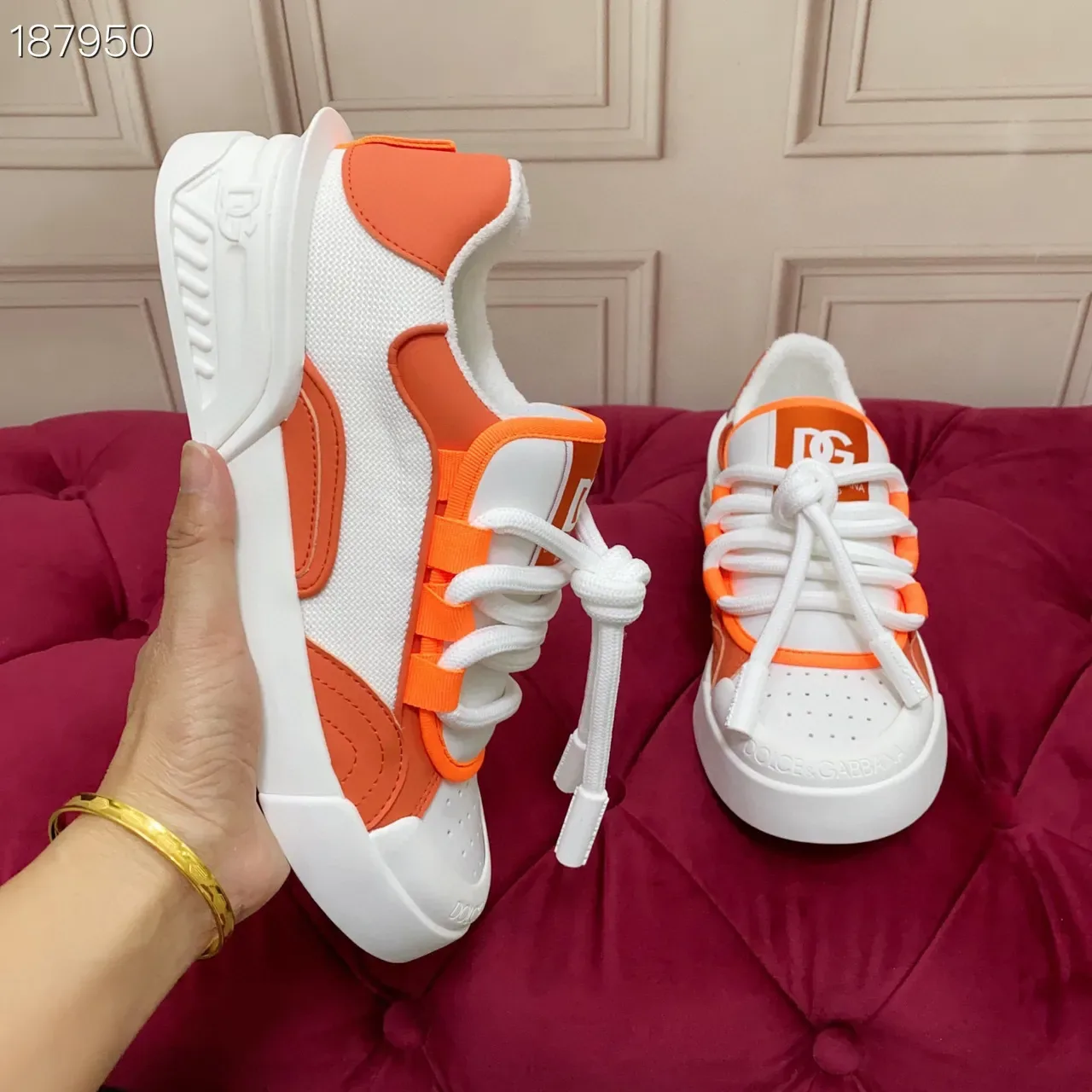 Dolce & Gabbana NS1 White Orange Low-Top Textile-Mesh Upper Lifestyle Sneakers 5