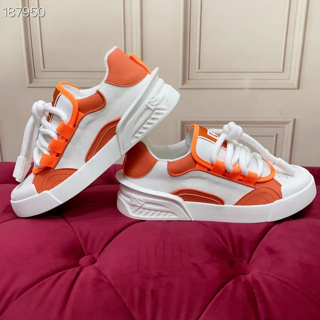 Dolce & Gabbana NS1 White Orange Low-Top Textile-Mesh Upper Lifestyle Sneakers 6