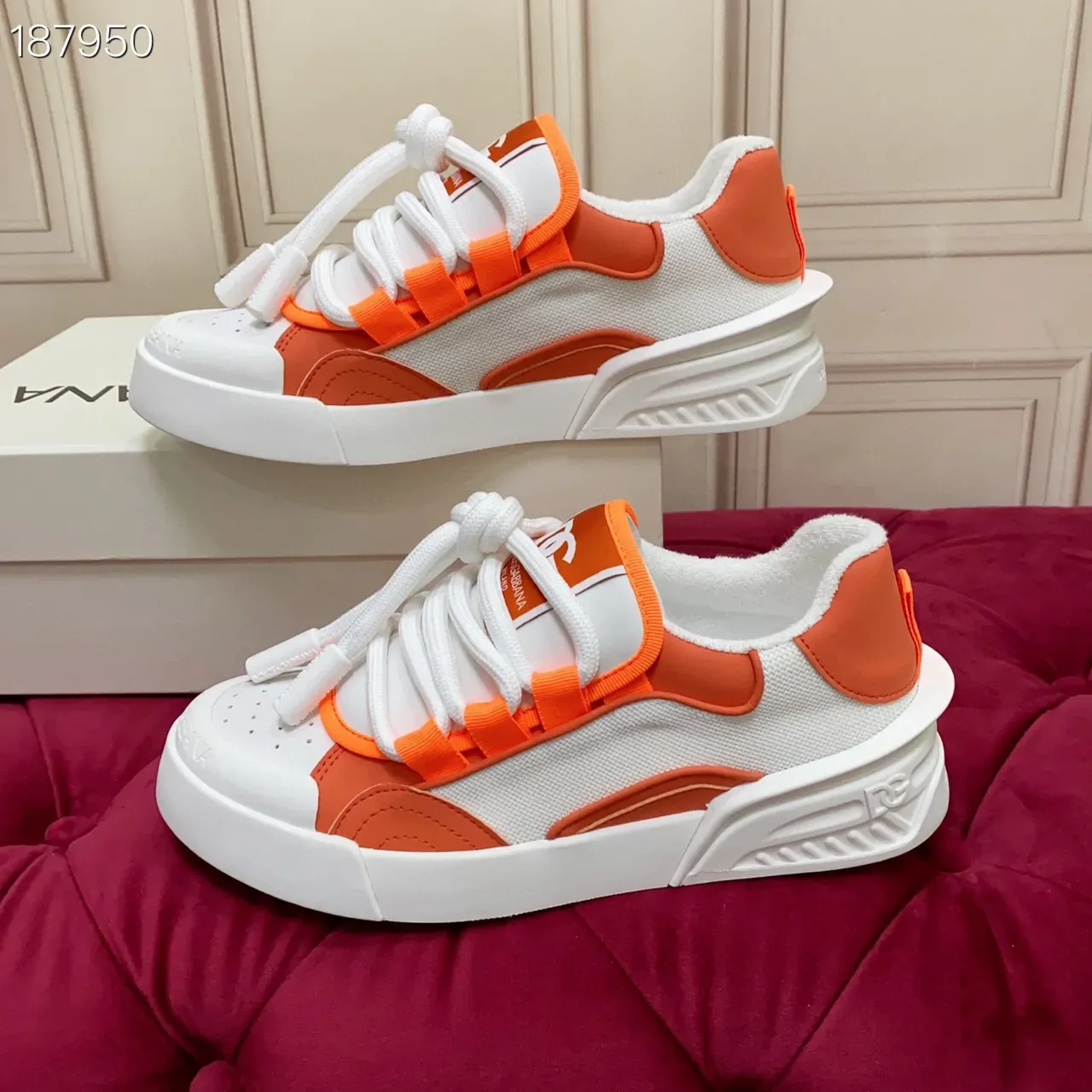 Dolce & Gabbana NS1 White Orange Low-Top Textile-Mesh Upper Lifestyle Sneakers 7