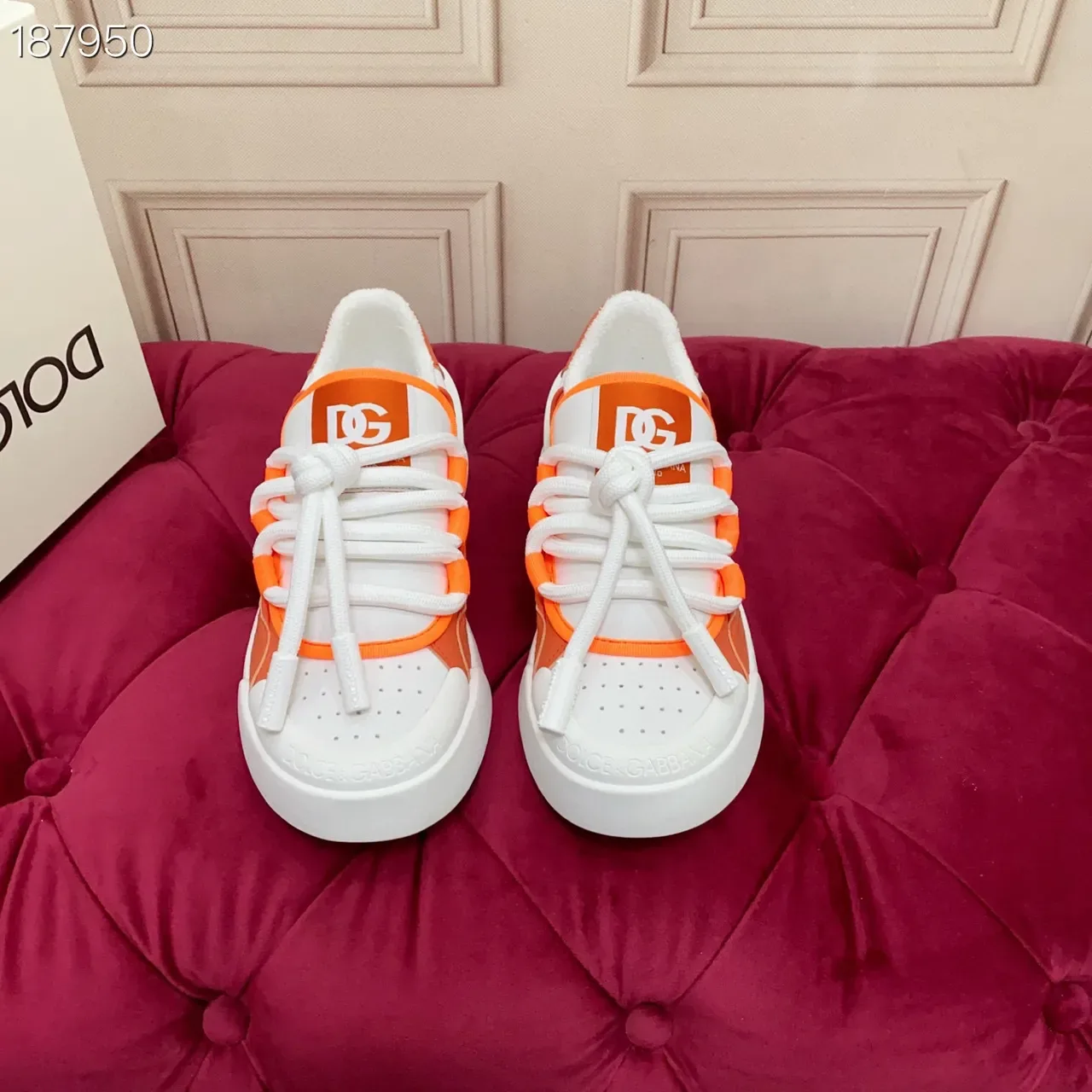 Dolce & Gabbana NS1 White Orange Low-Top Textile-Mesh Upper Lifestyle Sneakers 8