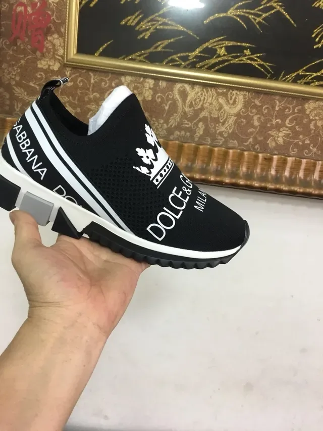 Dolce & Gabbana Portofino काला सफेद स्लिप-ऑन निट क्राउन लॉगो प्रिंट लाइफस्टाइल स्नीकर 3