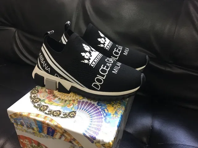 Dolce & Gabbana Portofino काला सफेद स्लिप-ऑन निट क्राउन लॉगो प्रिंट लाइफस्टाइल स्नीकर 4