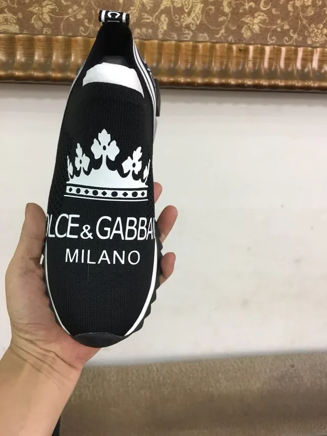 Dolce & Gabbana Portofino काला सफेद स्लिप-ऑन निट क्राउन लॉगो प्रिंट लाइफस्टाइल स्नीकर 5
