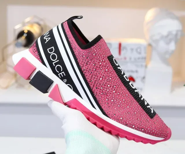 Dolce & Gabbana Speed Trainer गোলাপি চকচকে বোনা স্লিপ-অন লাইফস্টাইল স্নিকার্স 4