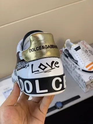 Dolce & Gabbana White Black Graphic-Printed Low-Top Lifestyle Sneakers 2