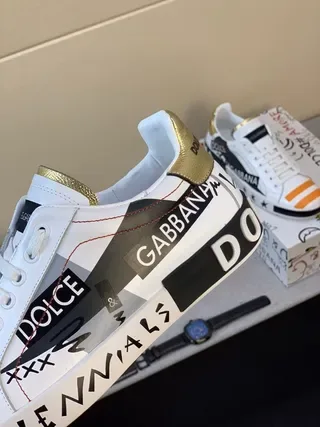 Dolce & Gabbana White Black Graphic-Printed Low-Top Lifestyle Sneakers 5