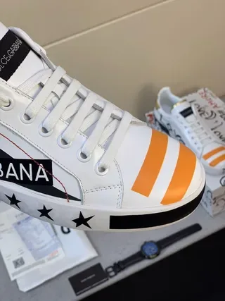 Dolce & Gabbana White Black Graphic-Printed Low-Top Lifestyle Sneakers 7