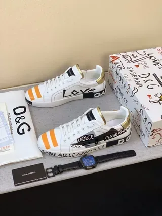 Dolce & Gabbana White Black Graphic-Printed Low-Top Lifestyle Sneakers 9