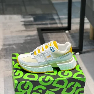 Dolce & Gabbana Beige Yellow Chunky Platform Sole Multi-Strap Overlay Sneakers