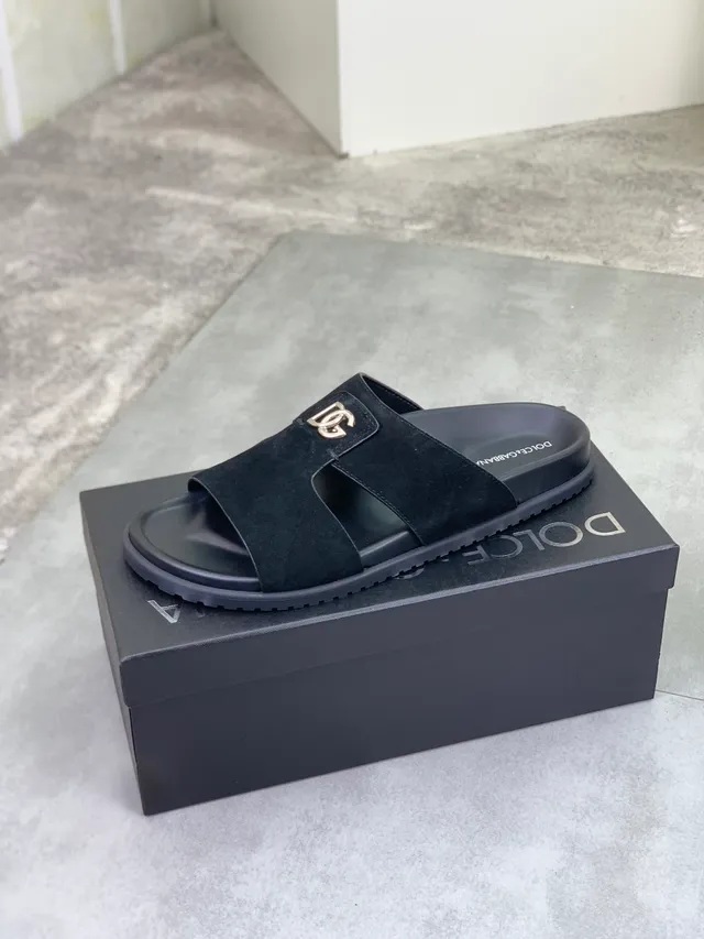 Dolce & Gabbana Mulas de ante negro con DG Logo 4