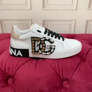 Dolce & Gabbana DG Logo Sneakers Lifestyle Crystal Embellished Blanc