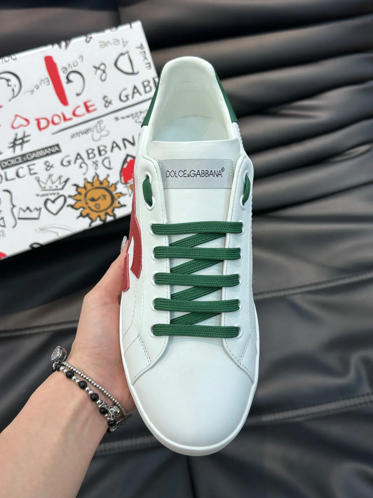 Dolce & Gabbana White Red Logo-Driven Color-Blocked Lifestyle Sneakers 5