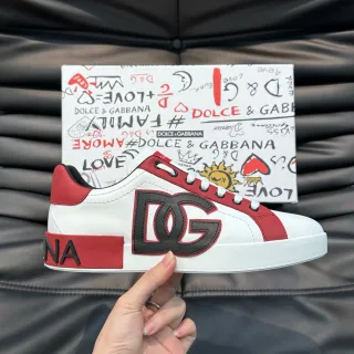 Dolce & Gabbana Sneakers lifestyle blanc et rouge low-top en cuir