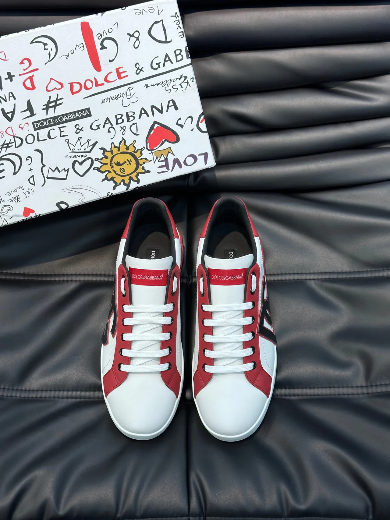 Dolce & Gabbana White Red Low-Top Leather Upper Lifestyle Sneakers 2