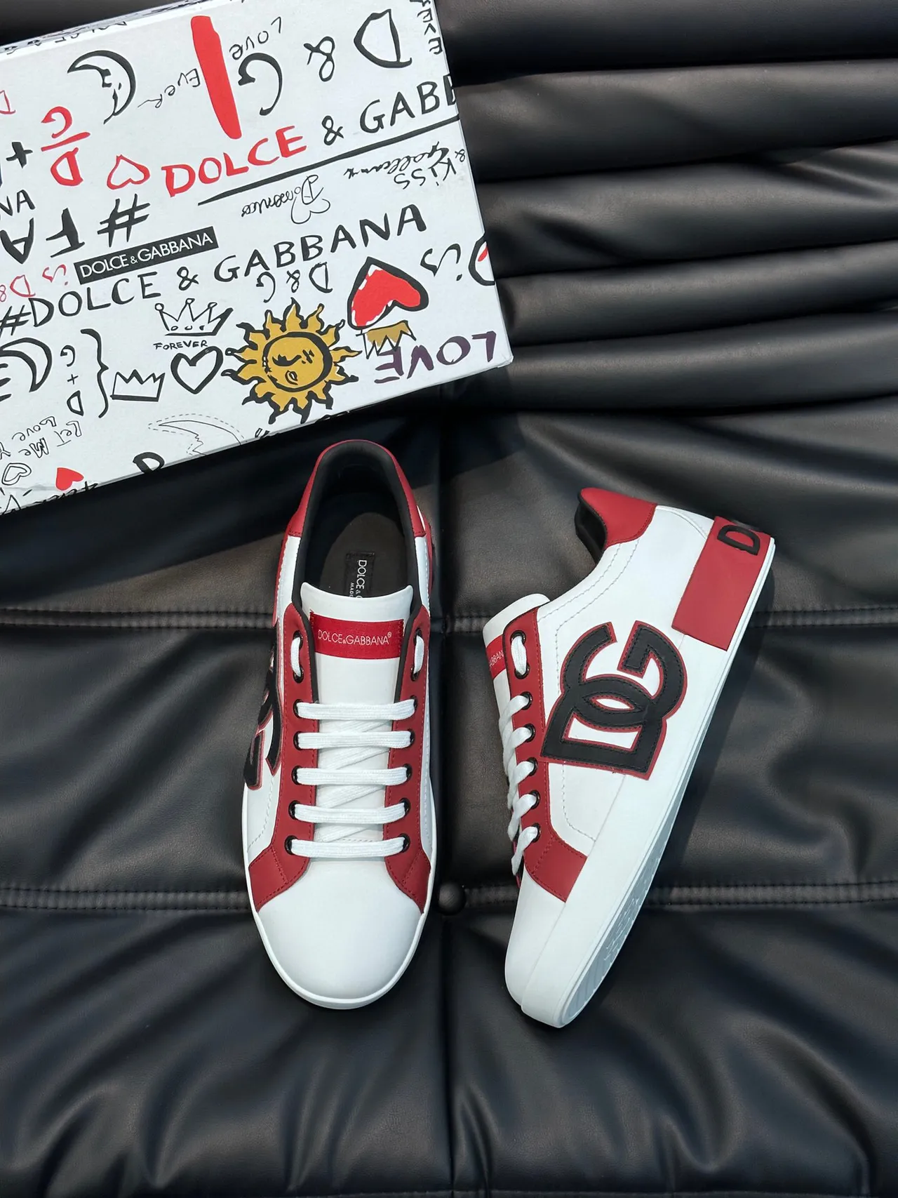 Dolce & Gabbana White Red Low-Top Leather Upper Lifestyle Sneakers 3