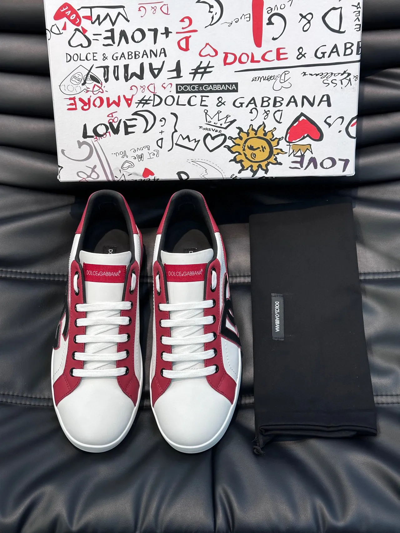 Dolce & Gabbana White Red Low-Top Leather Upper Lifestyle Sneakers 4