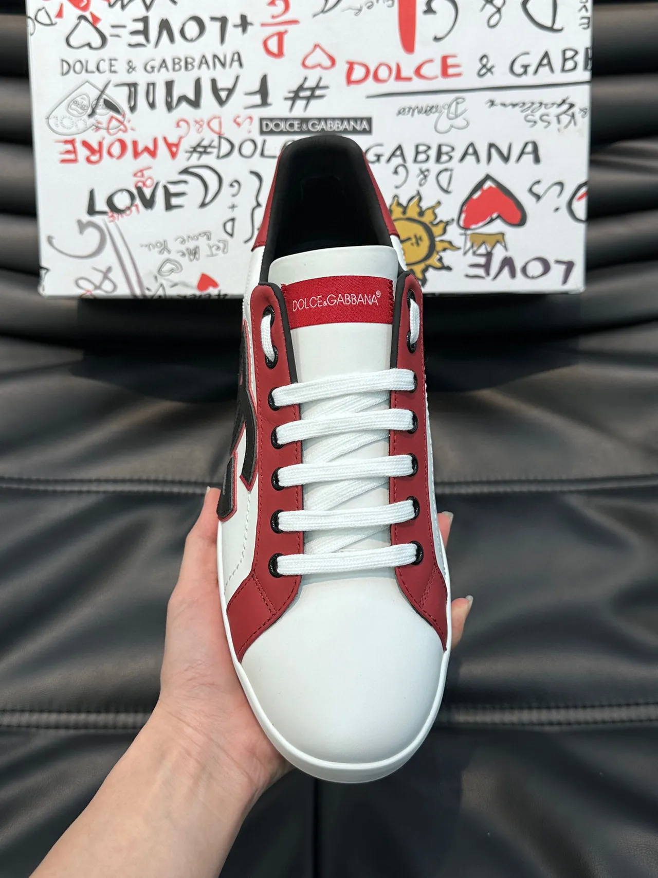 Dolce & Gabbana White Red Low-Top Leather Upper Lifestyle Sneakers 5