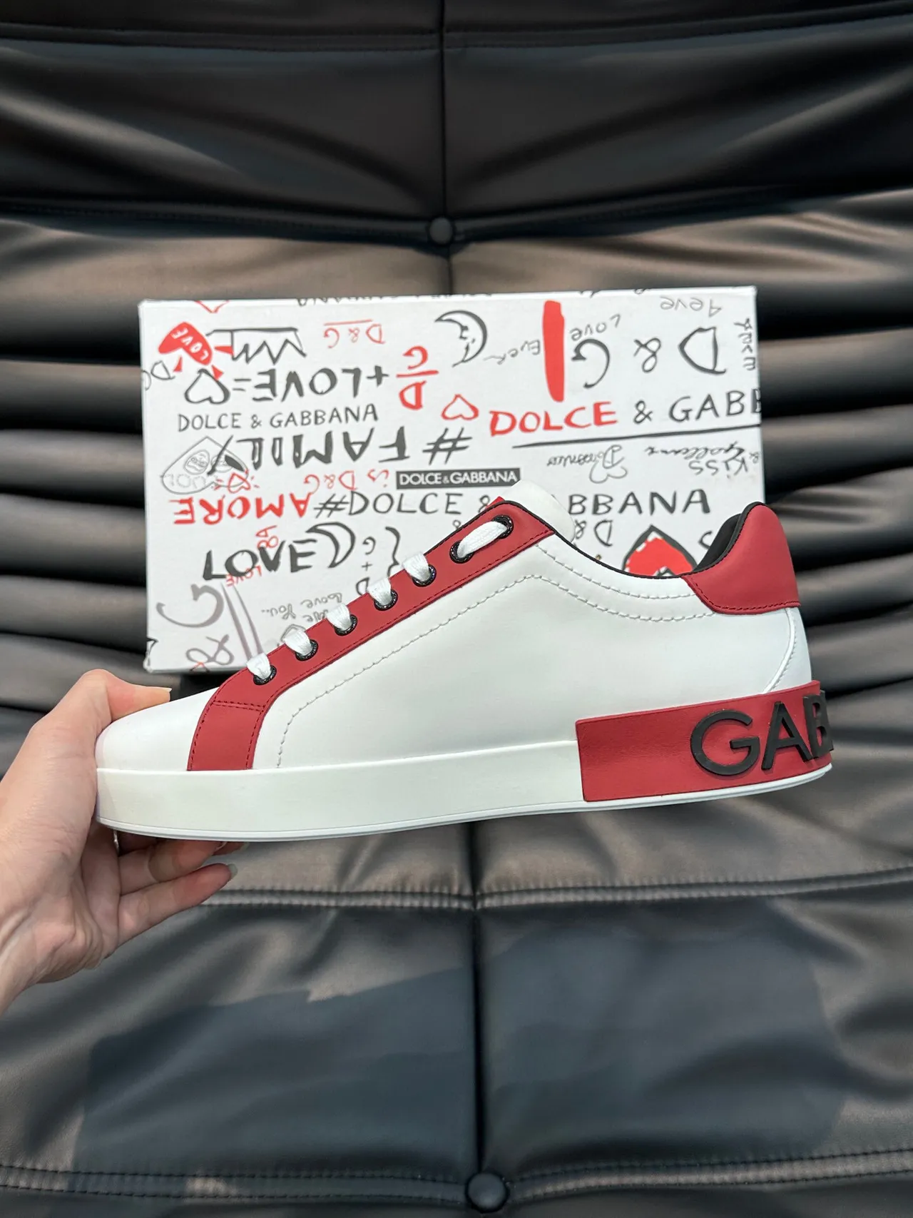 Dolce & Gabbana White Red Low-Top Leather Upper Lifestyle Sneakers 6