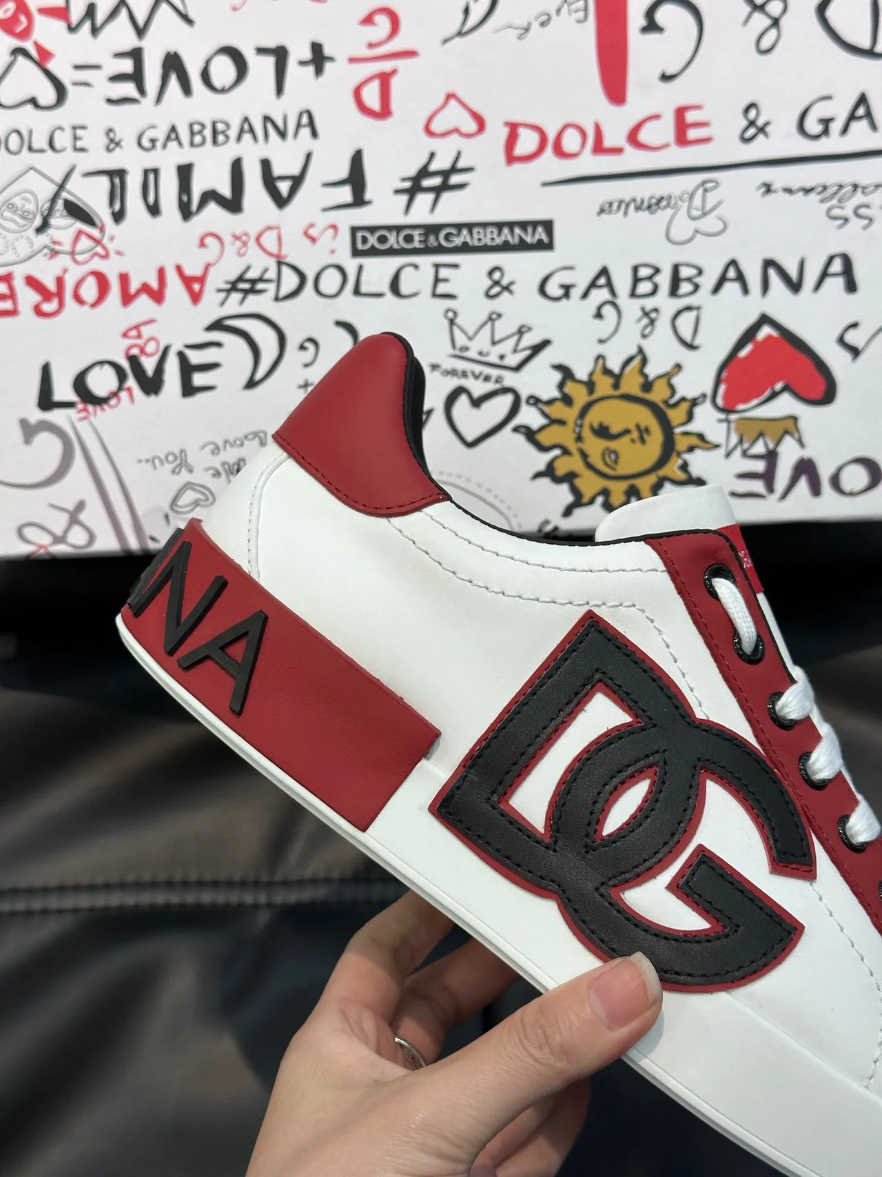 Dolce & Gabbana White Red Low-Top Leather Upper Lifestyle Sneakers 7