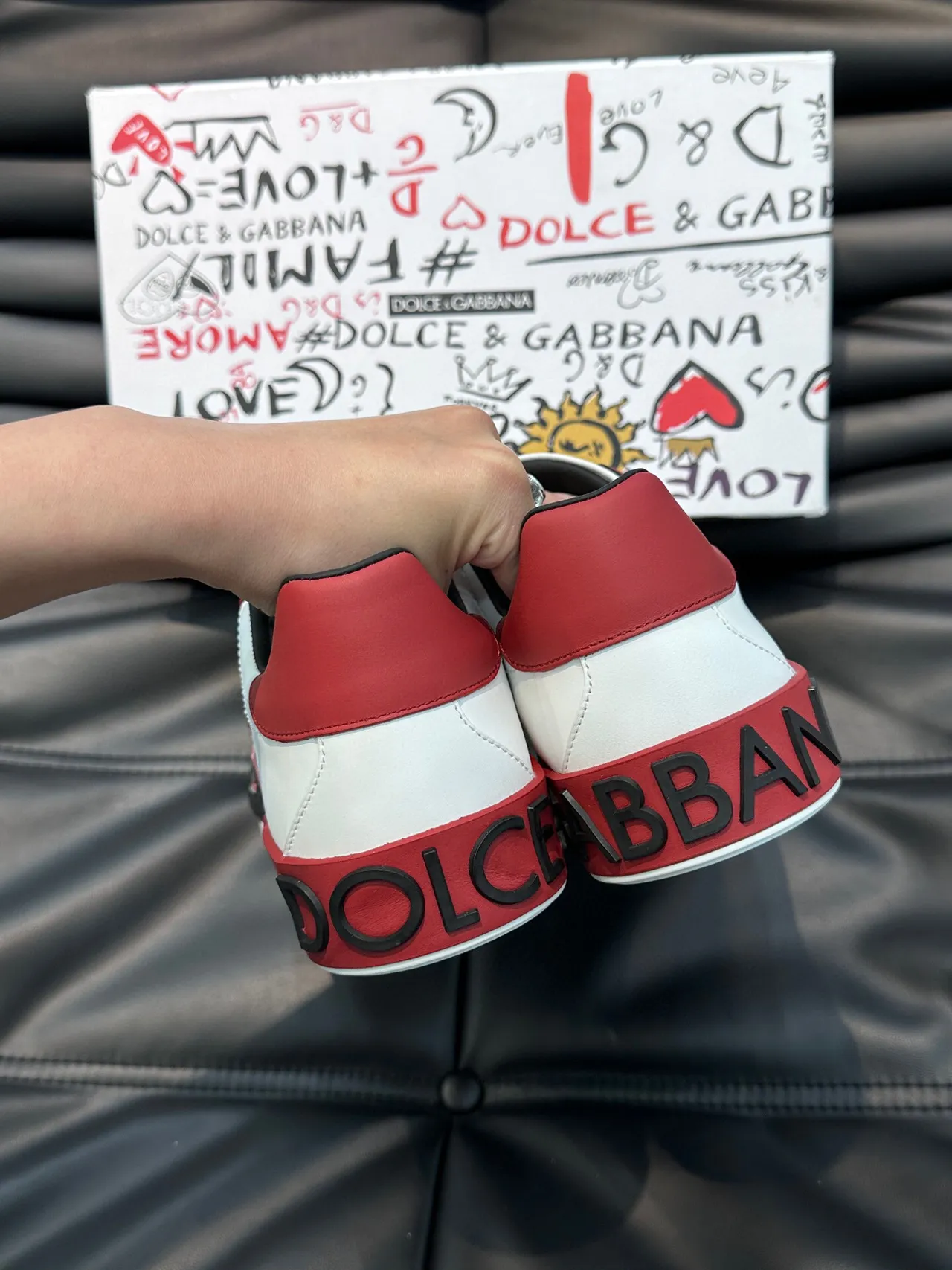 Dolce & Gabbana White Red Low-Top Leather Upper Lifestyle Sneakers 8