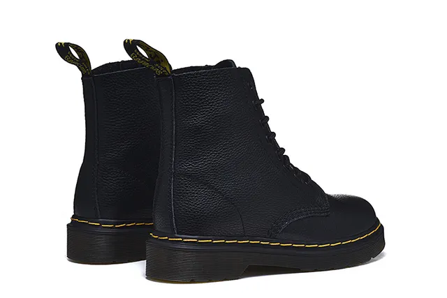 Dr. Martens 1460 Black Pebbled Leather Yellow Stitch Martin Boots 4