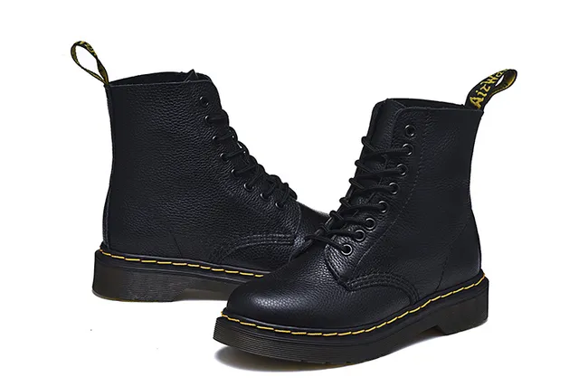 Dr. Martens 1460 Black Pebbled Leather Yellow Stitch Martin Boots 5