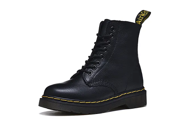 Dr. Martens 1460 Black Pebbled Leather Yellow Stitch Martin Boots 7