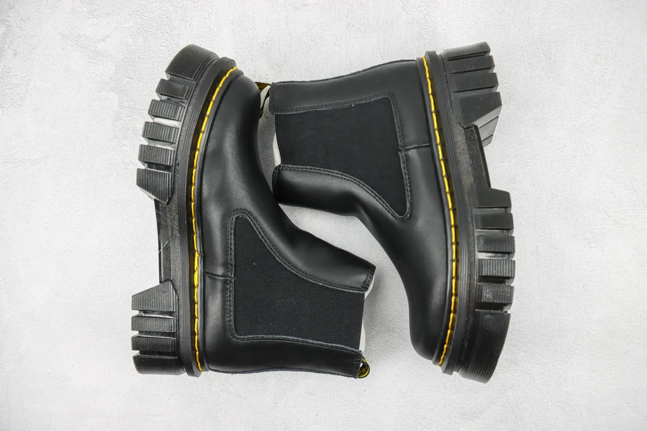 Dr. Martens Jadon Platform Black Yellow Stitch Chelsea Boot 2