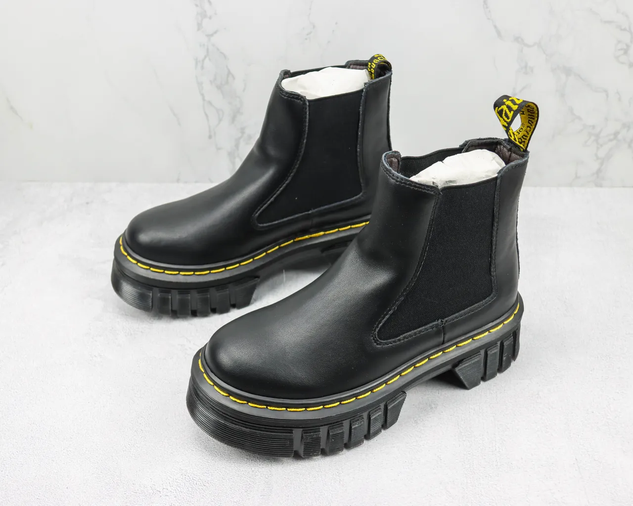 Dr. Martens Jadon Platform Black Yellow Stitch Chelsea Boot 4