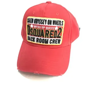 Dsquared2 ICON Red Yellow Embroidered Patch-Front Distressed Brim Edge Baseball Cap