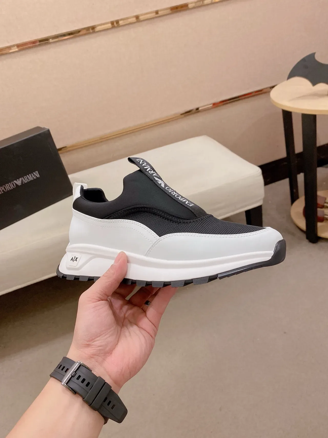 Emporio Armani A|X Sneakers Lifestyle Noir Blanc Slip-On avec Upper mesh et synthétique 4