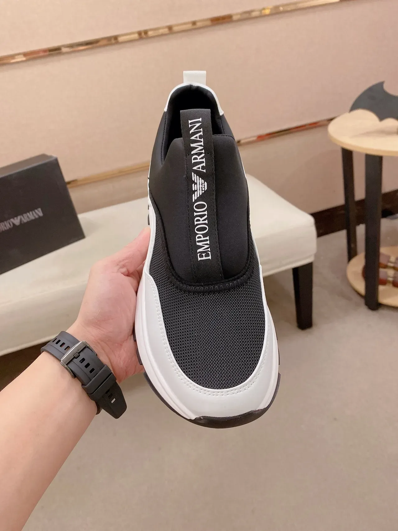 Emporio Armani A|X Sneakers Lifestyle Noir Blanc Slip-On avec Upper mesh et synthétique 5
