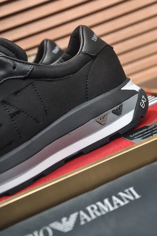Emporio Armani Black Gray Leather And Synthetic Upper Embossed Eagle Logo Lifestyle Sneakers 2