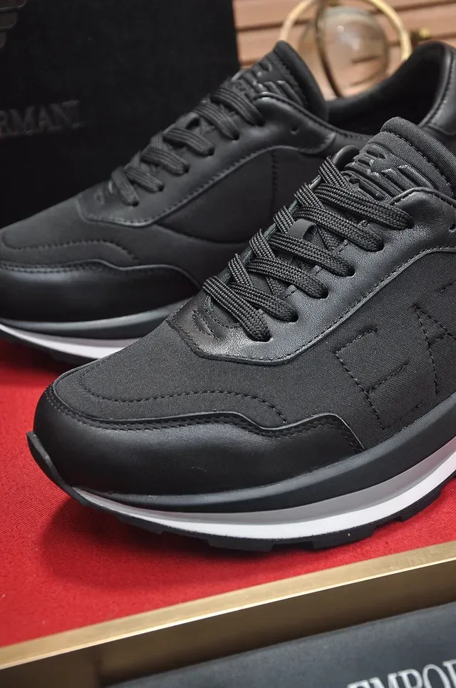 Emporio Armani Black Gray Leather And Synthetic Upper Embossed Eagle Logo Lifestyle Sneakers 3