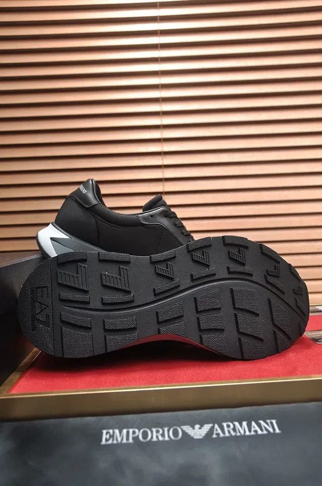 Emporio Armani Black Gray Leather And Synthetic Upper Embossed Eagle Logo Lifestyle Sneakers 4