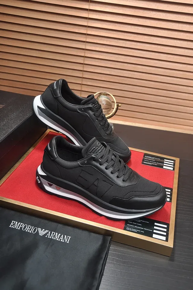 Emporio Armani Black Gray Leather And Synthetic Upper Embossed Eagle Logo Lifestyle Sneakers 5