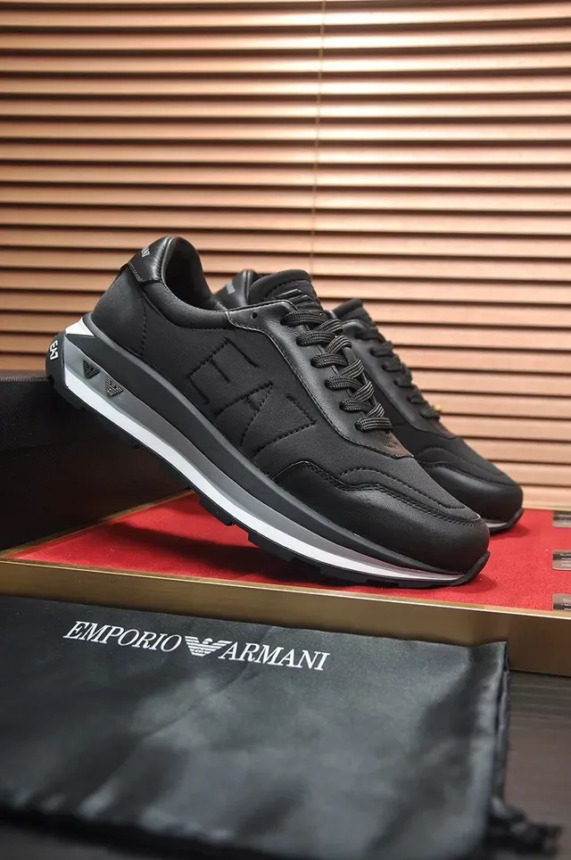 Emporio Armani Black Gray Leather And Synthetic Upper Embossed Eagle Logo Lifestyle Sneakers 8