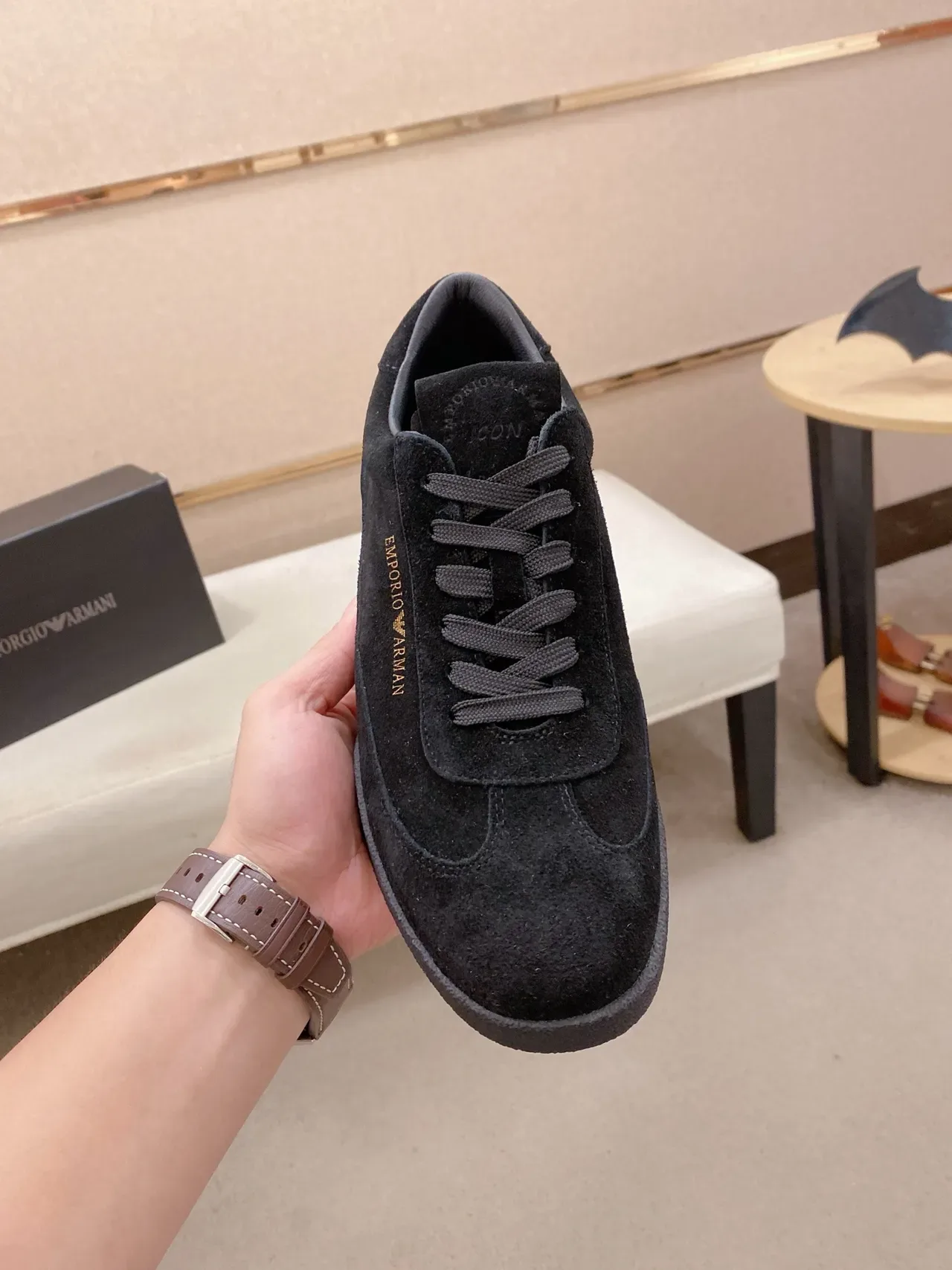 Emporio Armani Tênis Lifestyle de Camurça Preto 6