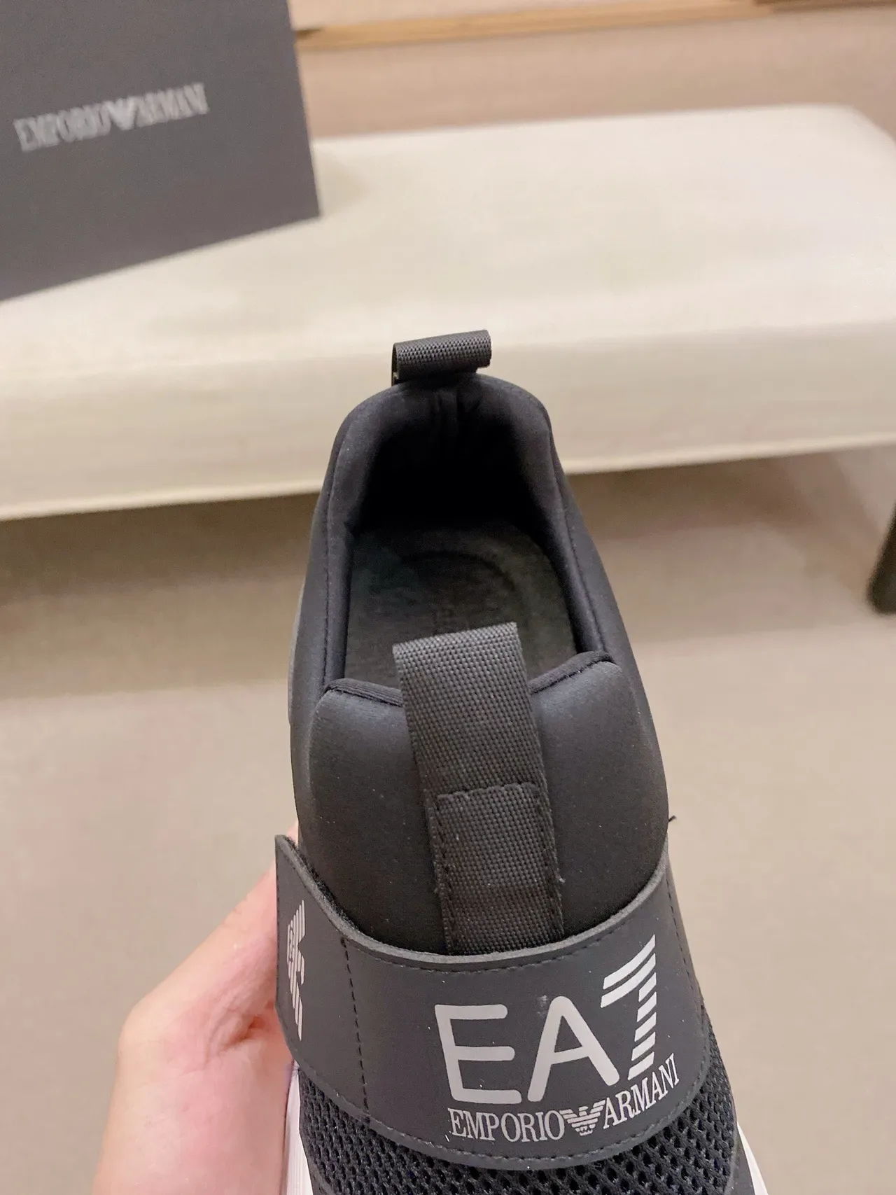 Emporio Armani Black White Slip-On Mesh-and-Synthetic Upper Lifestyle Sneakers 6
