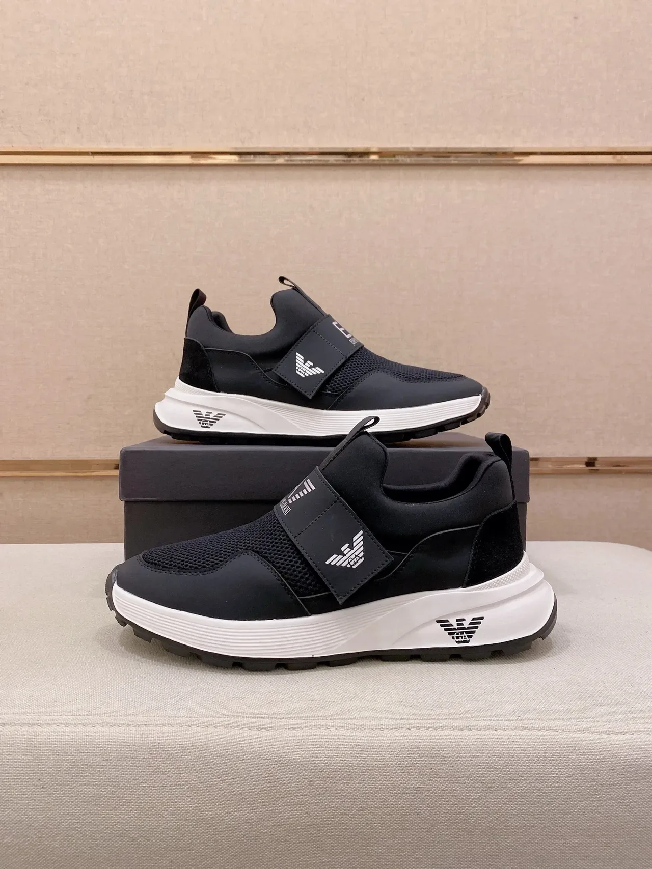 Emporio Armani Black White Slip-On Mesh-and-Synthetic Upper Lifestyle Sneakers 7