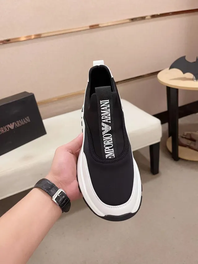 Emporio Armani Black White Slip-On Panelled Chunky Sneakers 2